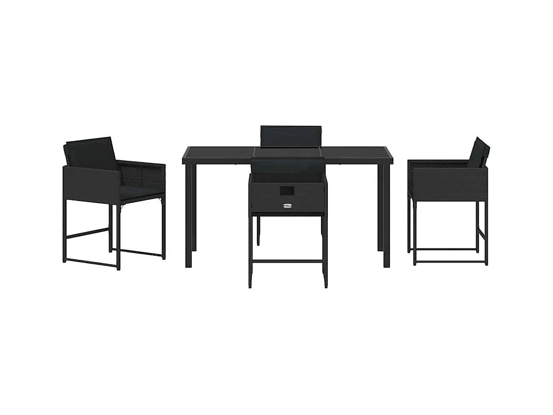 Ensemble de Salle à Manger de Jardin avec Coussins Noir Rattan Poly