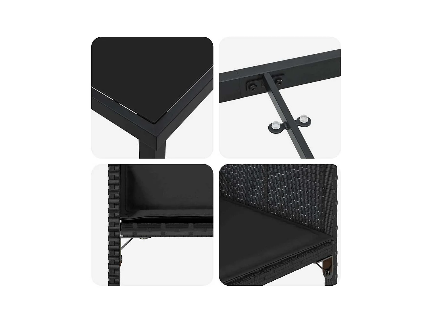 Ensemble de Salle à Manger de Jardin avec Coussins Noir Rattan Poly