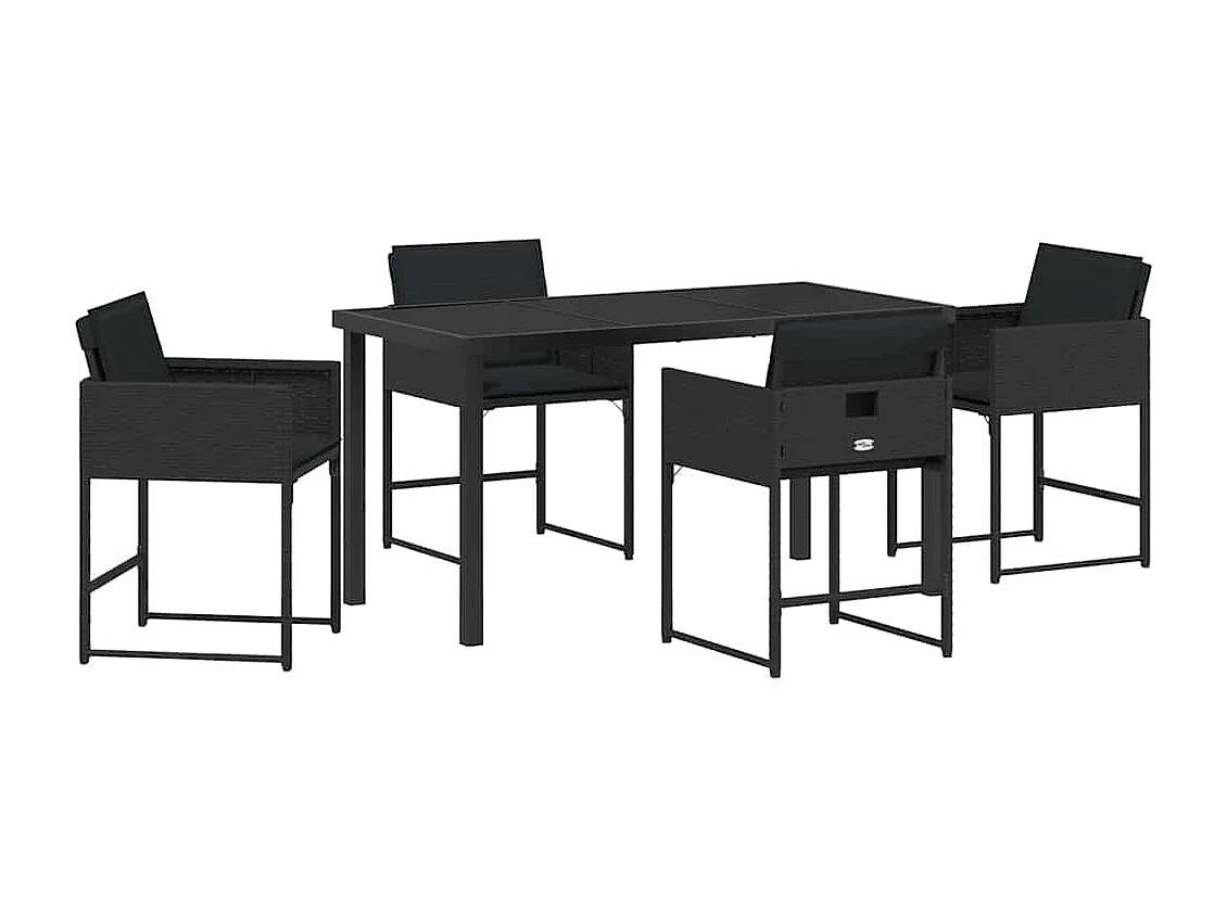 Ensemble de Salle à Manger de Jardin avec Coussins Noir Rattan Poly