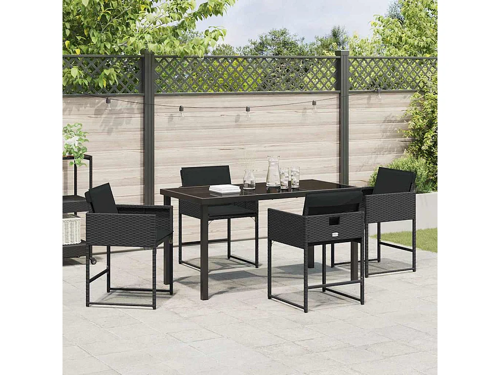 Ensemble de Salle à Manger de Jardin avec Coussins Noir Rattan Poly