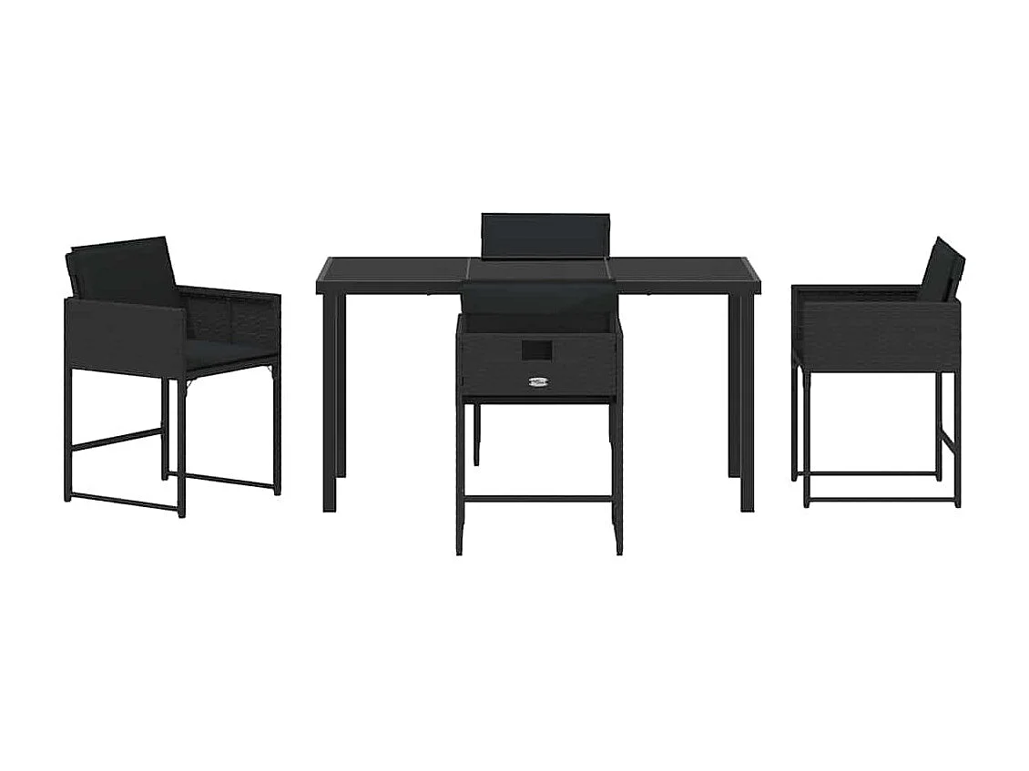 Ensemble de Salle à Manger de Jardin avec Coussins Noir Rattan Poly