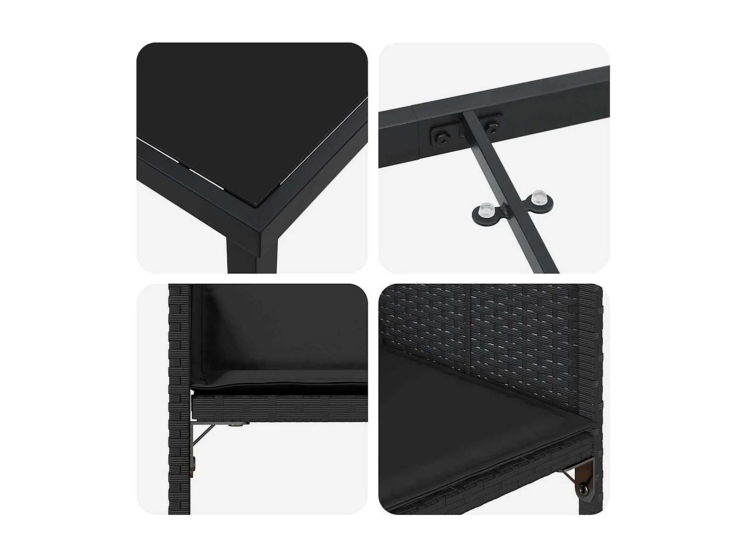 Ensemble de Salle à Manger de Jardin avec Coussins Noir Rattan Poly