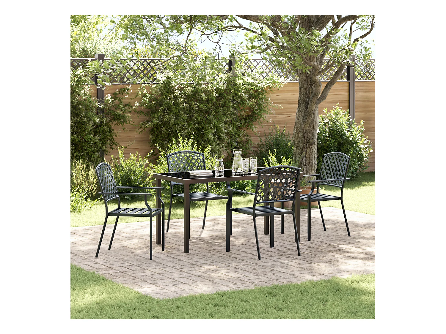 Set da pranzo da giardino 5 pezzi in acciaio antracite