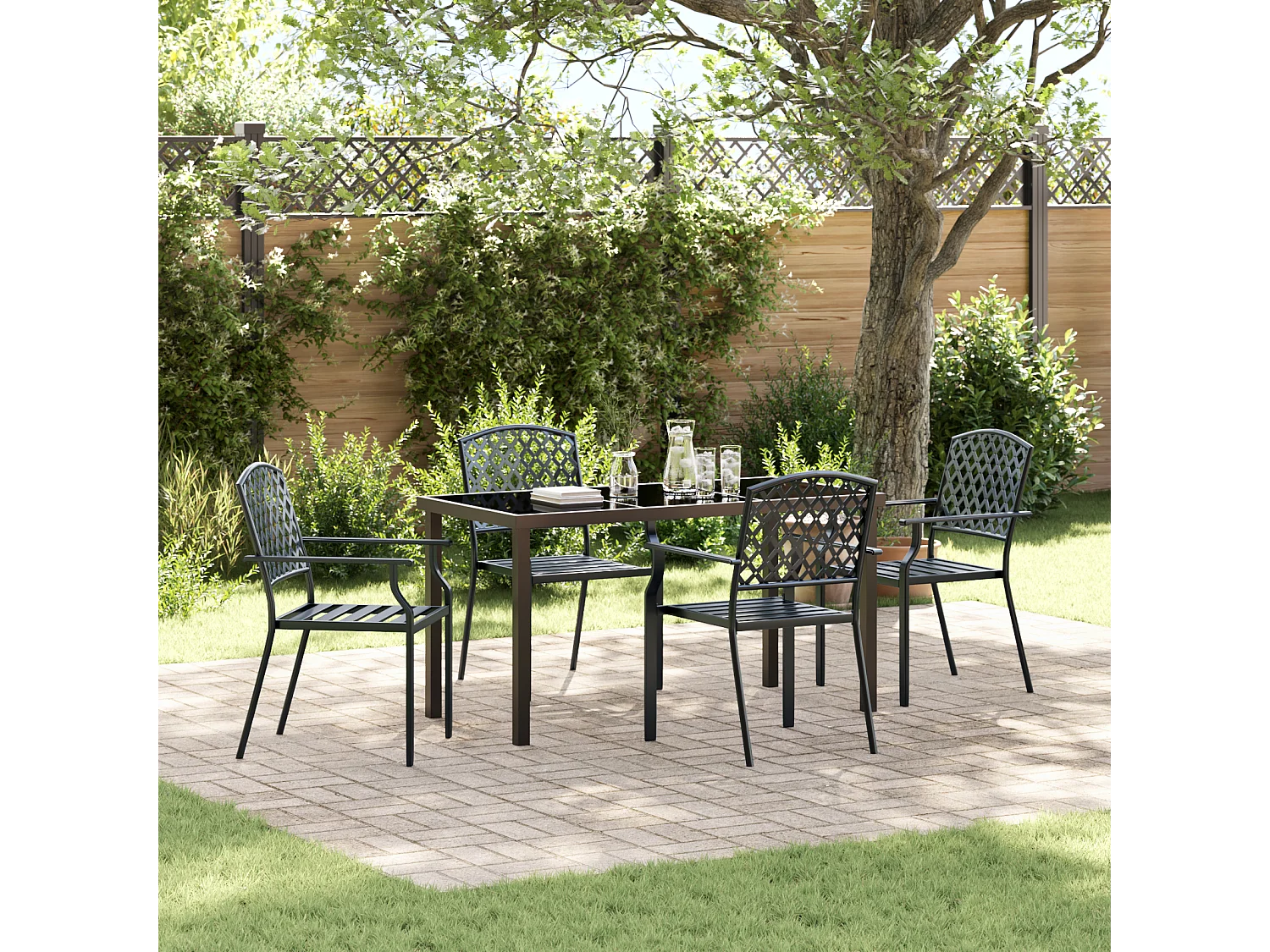 Ensemble de salle à manger de jardin 5 pièces acier anthracite