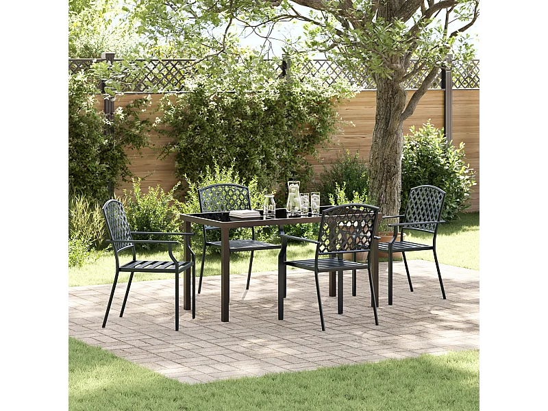 Ensemble de salle à manger de jardin 5 pièces acier anthracite