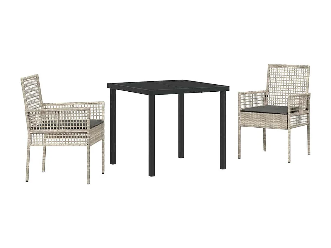 3-delige tuinset met kussens, lichtgrijs rotan PE