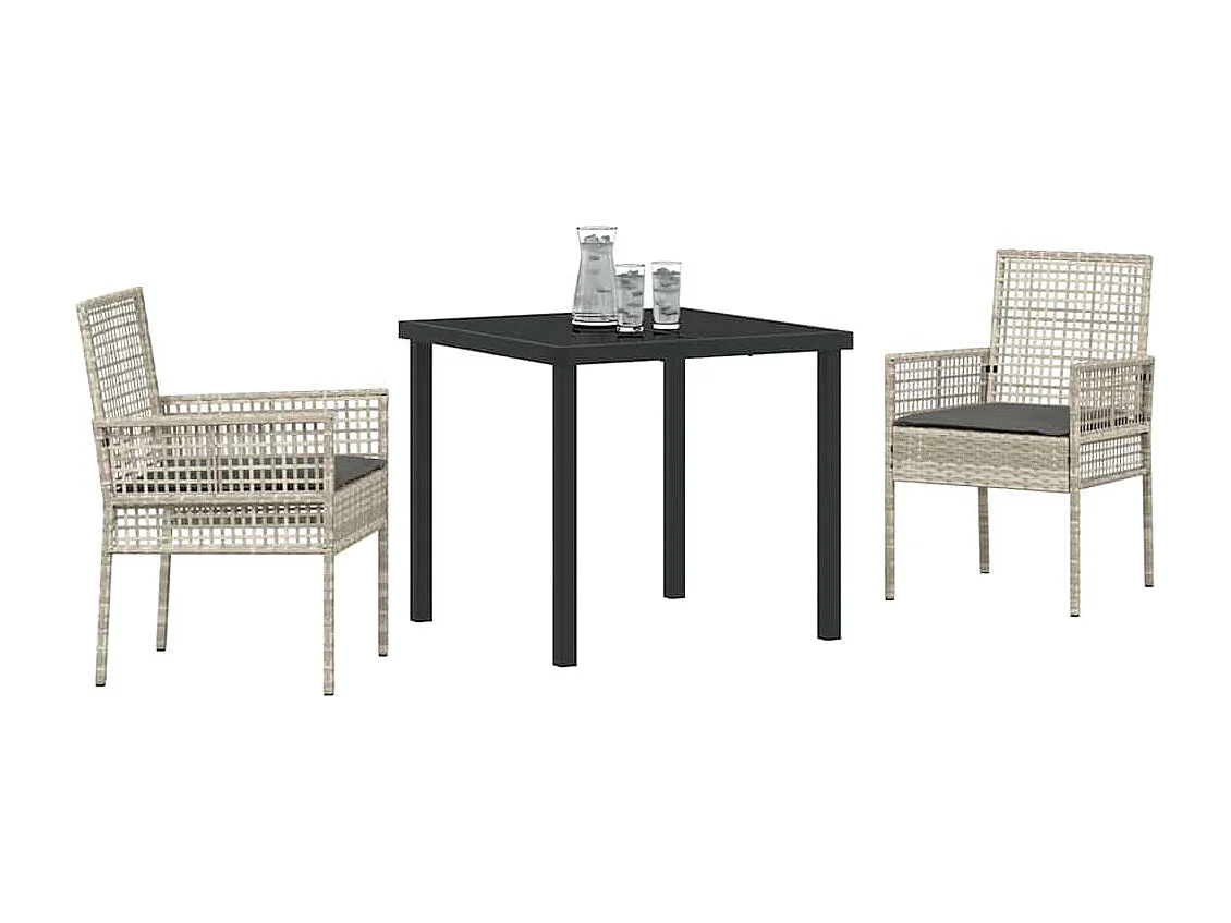 3-delige tuinset met kussens, lichtgrijs rotan PE