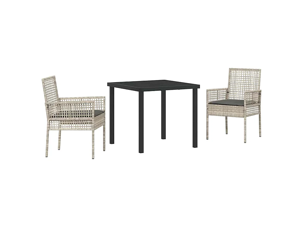 Ensemble de salle à manger de jardin 3 pièces avec coussins Gris clair Rattan PE