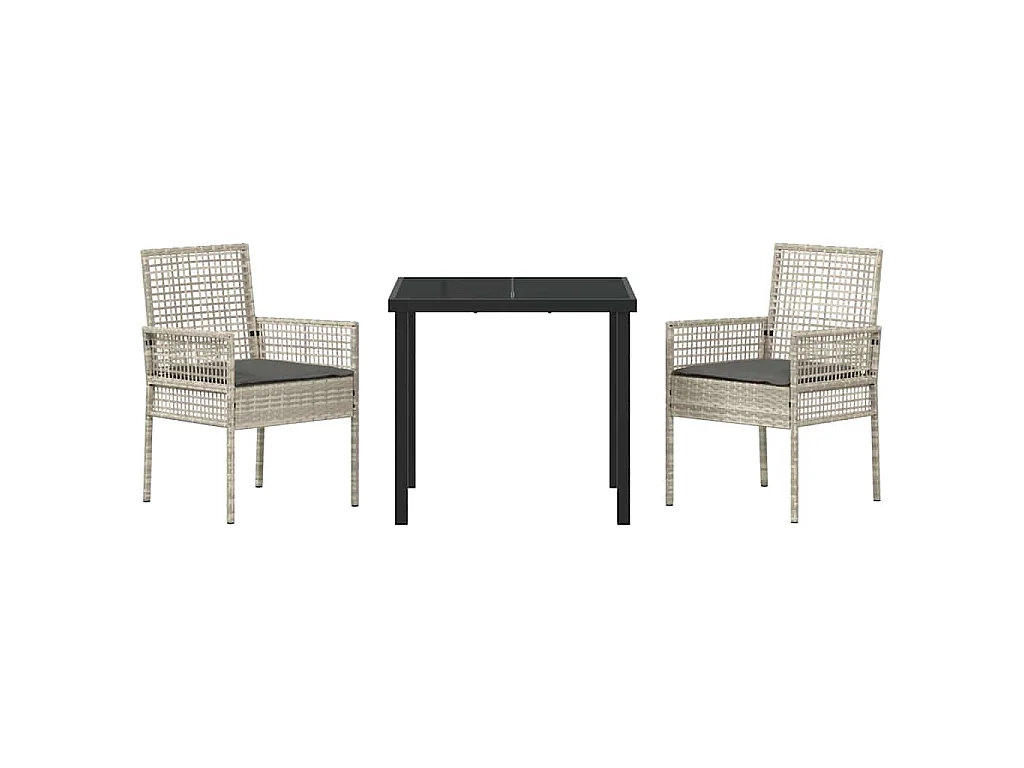 Ensemble de salle à manger de jardin 3 pièces avec coussins Gris clair Rattan PE