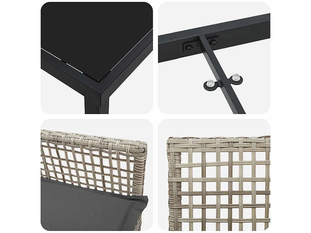 Ensemble de salle à manger de jardin 3 pièces avec coussins Gris clair Rattan PE