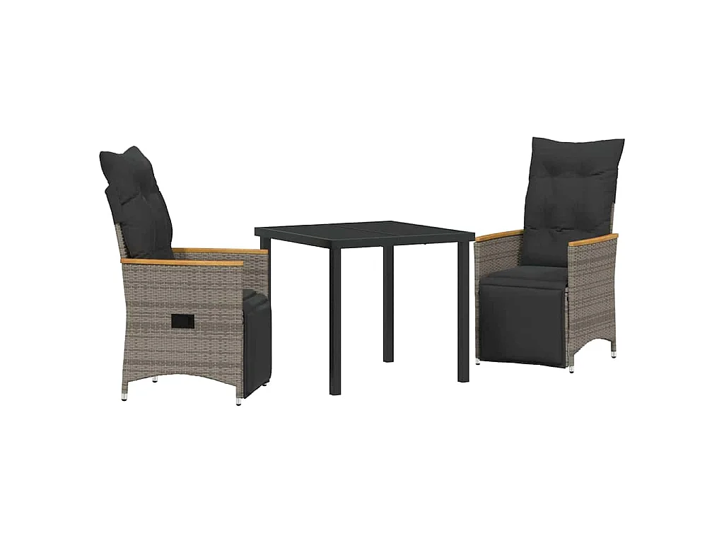 Ensemble de Salle à Manger de Jardin 3 Pièces avec Coussins Gris Poly Rattan