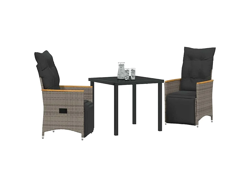 Ensemble de Salle à Manger de Jardin 3 Pièces avec Coussins Gris Poly Rattan
