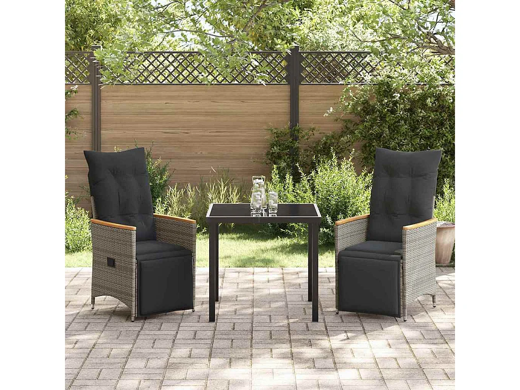 Ensemble de Salle à Manger de Jardin 3 Pièces avec Coussins Gris Poly Rattan