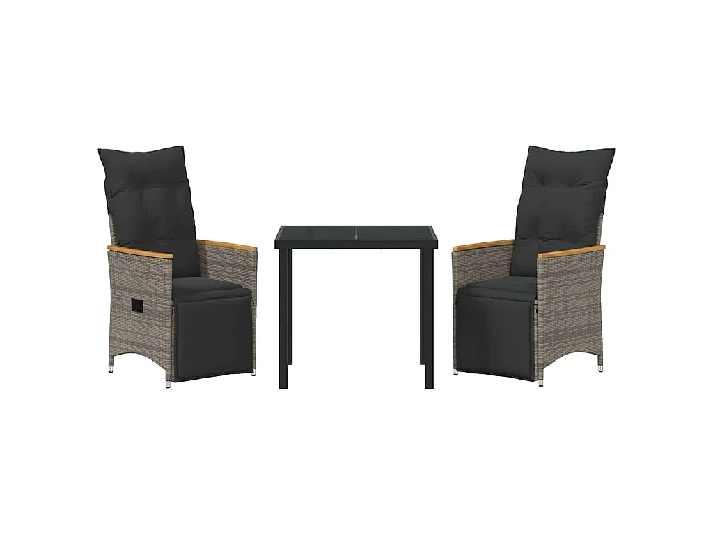 Ensemble de Salle à Manger de Jardin 3 Pièces avec Coussins Gris Poly Rattan