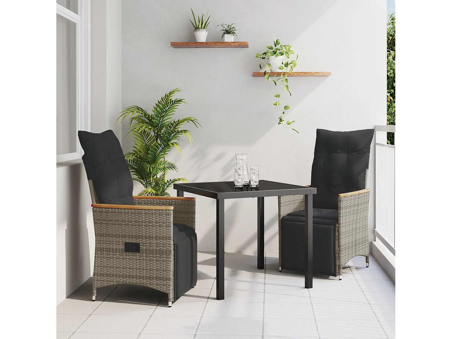 Ensemble de Salle à Manger de Jardin 3 Pièces avec Coussins Gris Poly Rattan