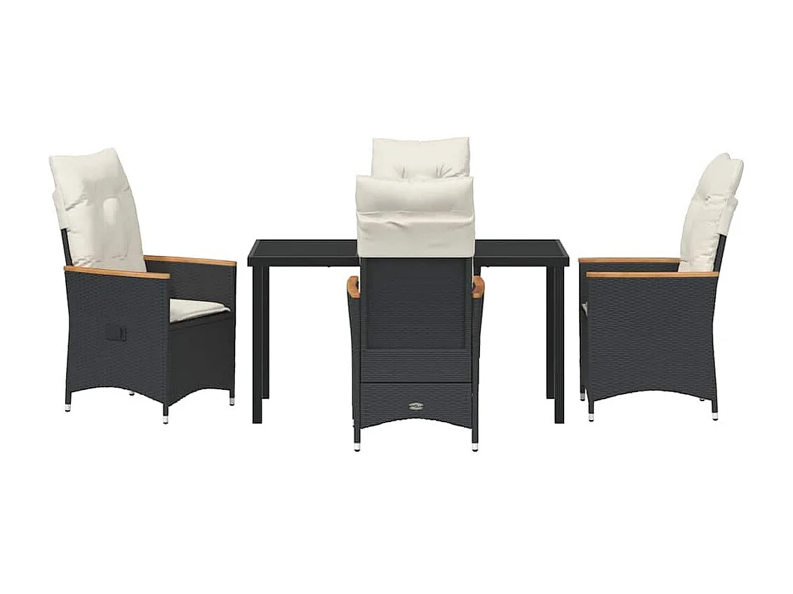 5-teiliges Garten-Essset mit schwarzen Polyrattan-Kissen