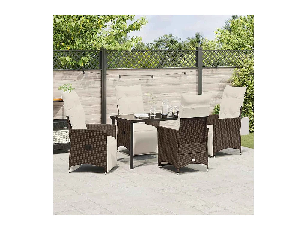 Set da pranzo da giardino 5 pezzi con cuscini in polyrattan marrone