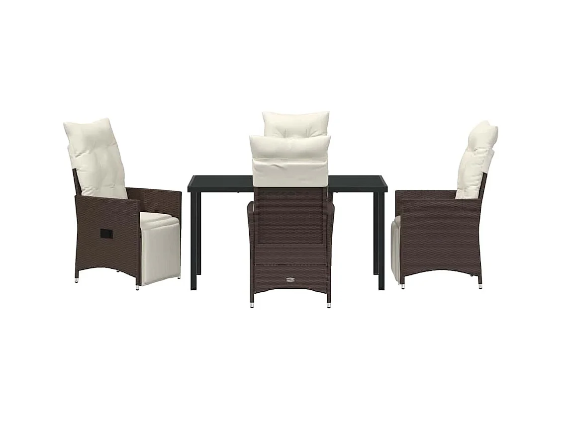 Set da pranzo da giardino 5 pezzi con cuscini in polyrattan marrone