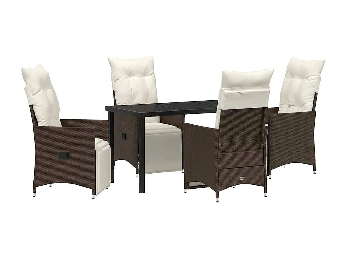 Ensemble de 5 pièces de salle à manger de jardin avec coussins marron en poly rattan