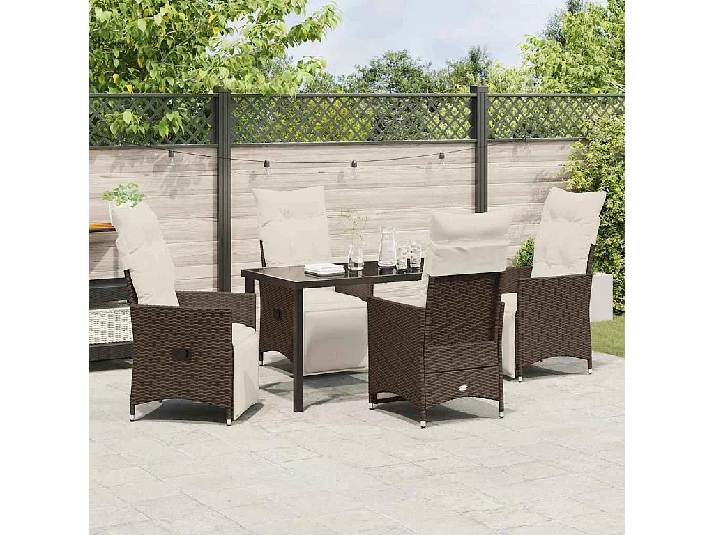 Ensemble de 5 pièces de salle à manger de jardin avec coussins marron en poly rattan