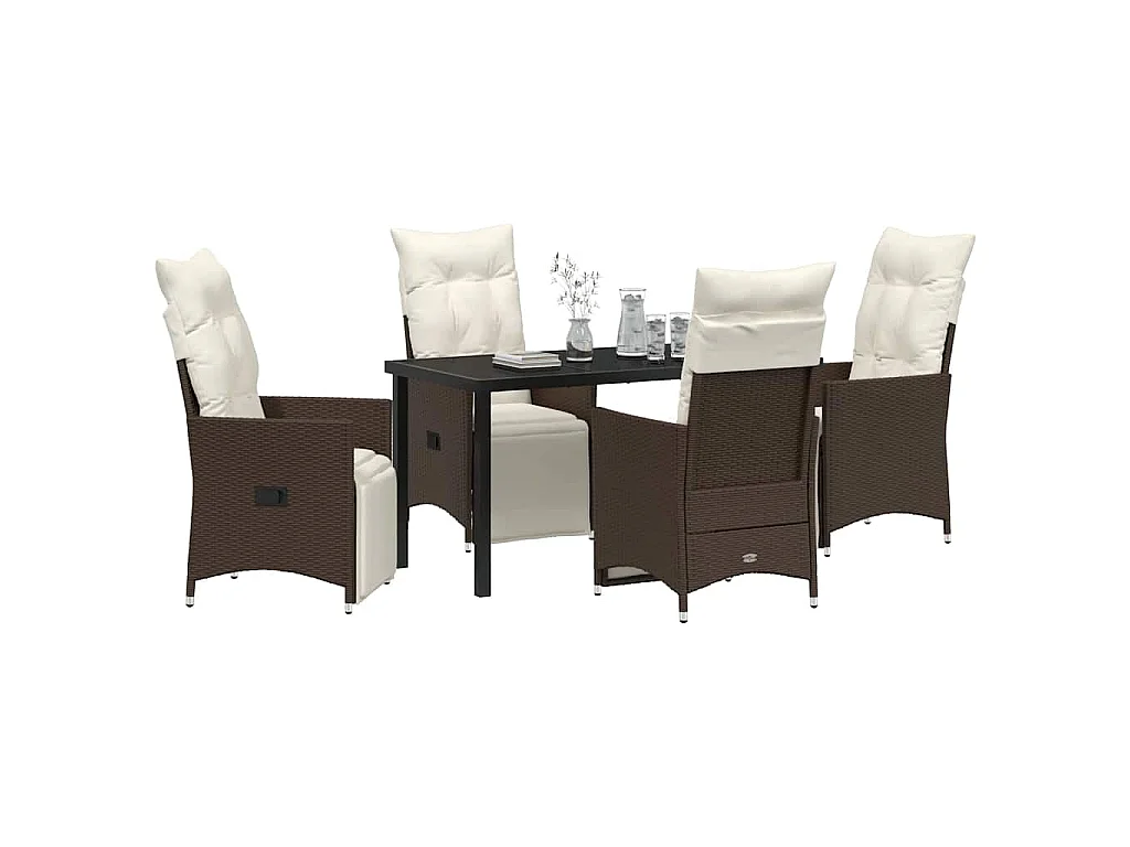Ensemble de 5 pièces de salle à manger de jardin avec coussins marron en poly rattan