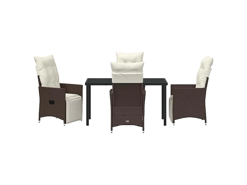 Ensemble de 5 pièces de salle à manger de jardin avec coussins marron en poly rattan