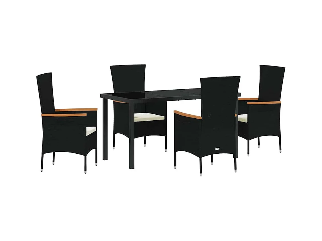 Ensemble de salle à manger de jardin 5 pièces avec coussins en rattan poly noir
