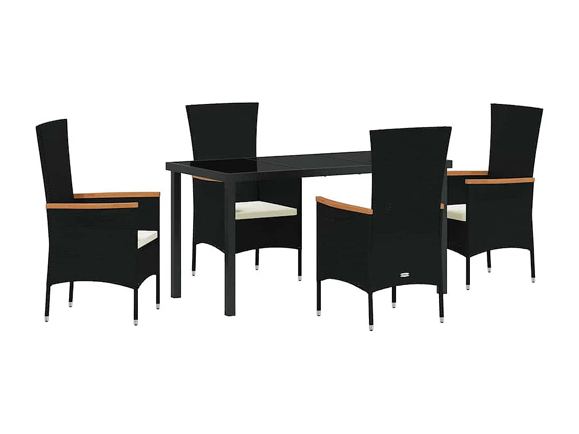 Ensemble de salle à manger de jardin 5 pièces avec coussins en rattan poly noir