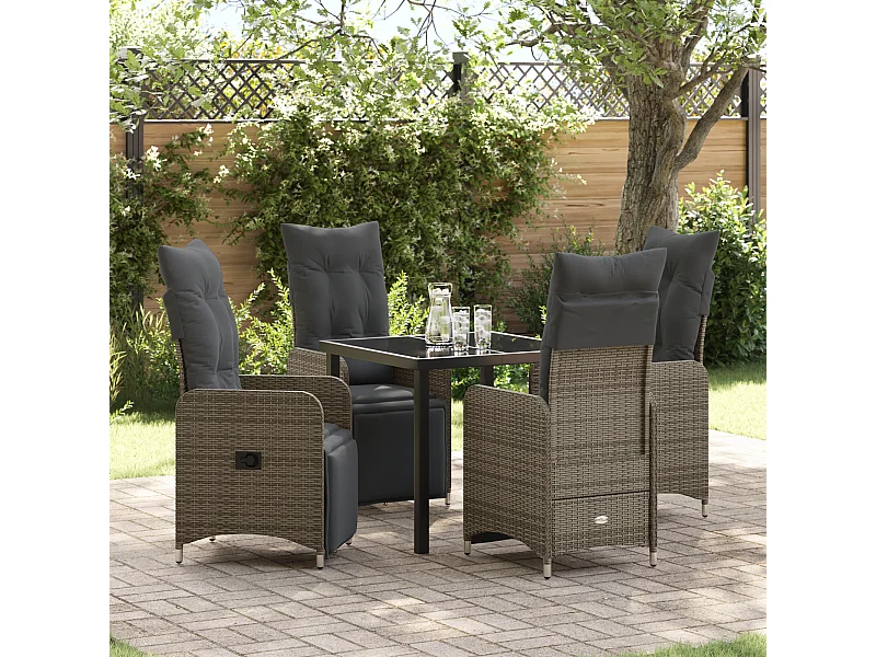 Ensemble de jardin 5 pièces avec coussins gris