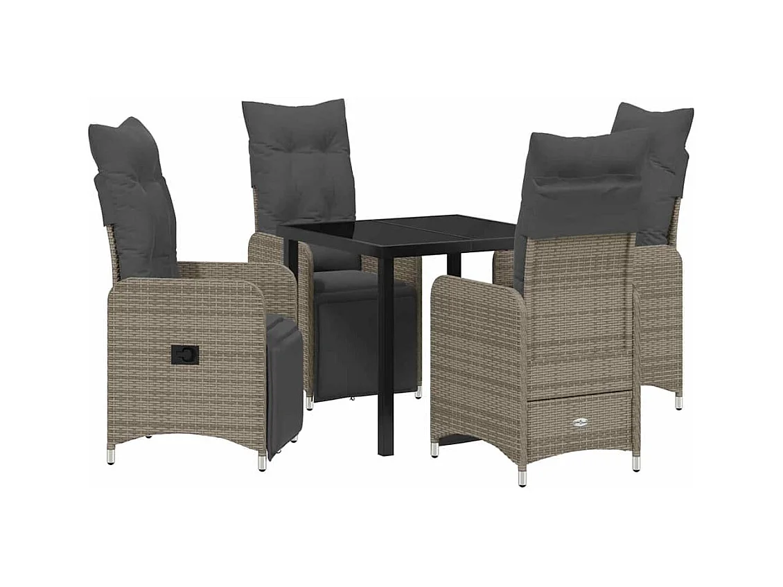 Ensemble de jardin 5 pièces avec coussins gris