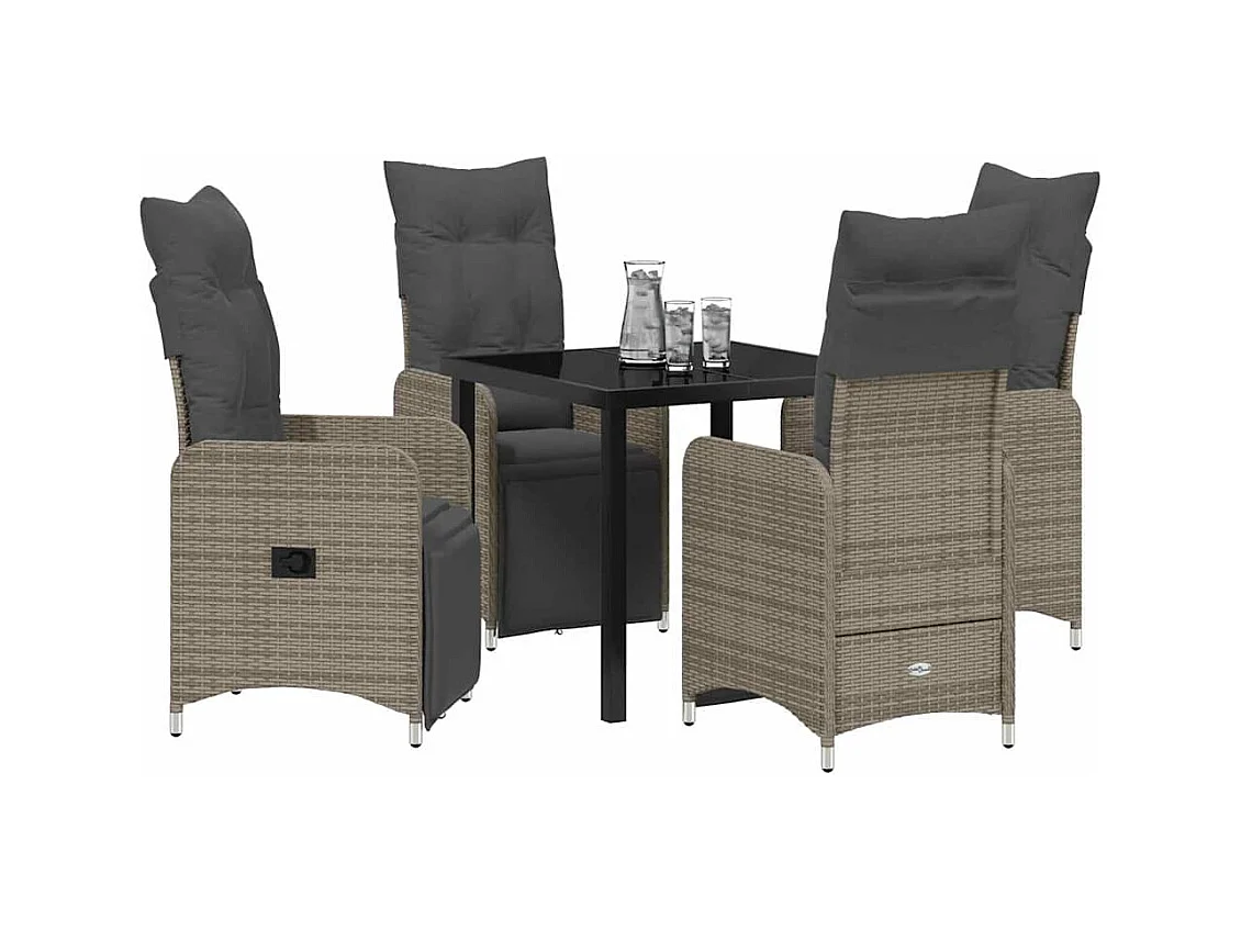 Ensemble de jardin 5 pièces avec coussins gris