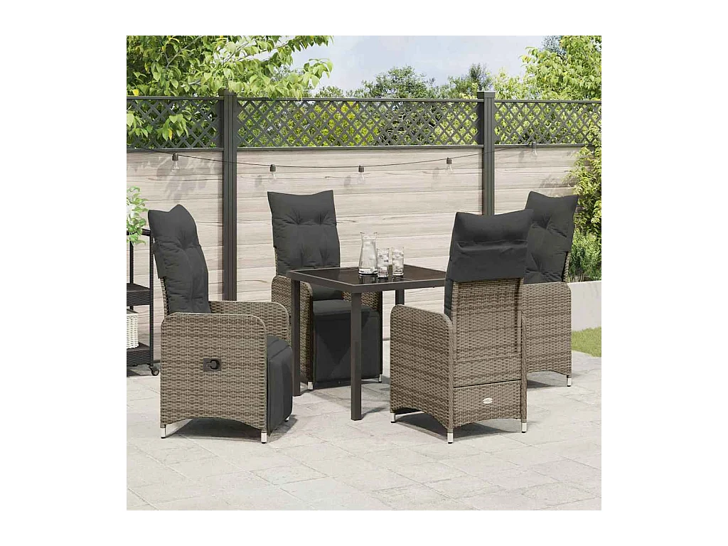 Ensemble de jardin 5 pièces avec coussins gris