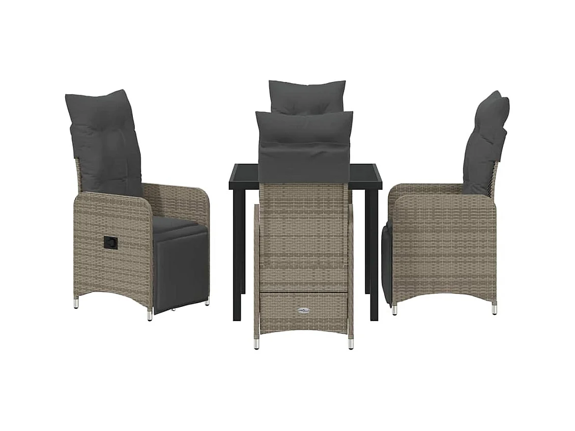 Ensemble de jardin 5 pièces avec coussins gris