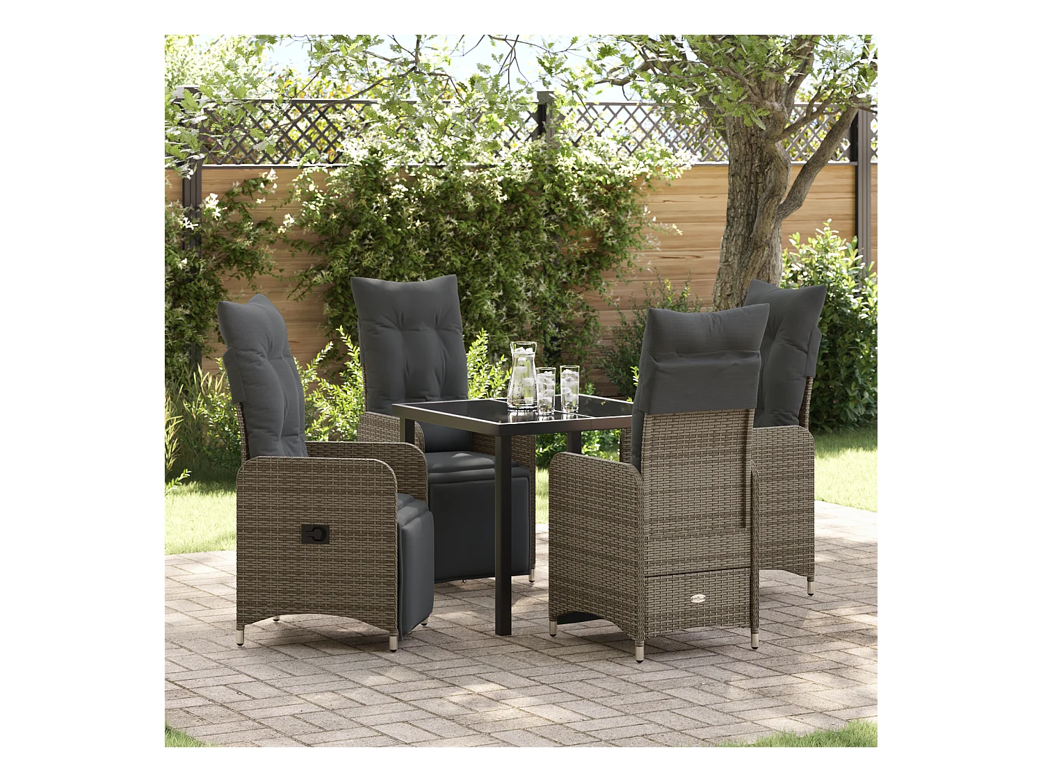 Set da giardino 5 pezzi con cuscini grigi