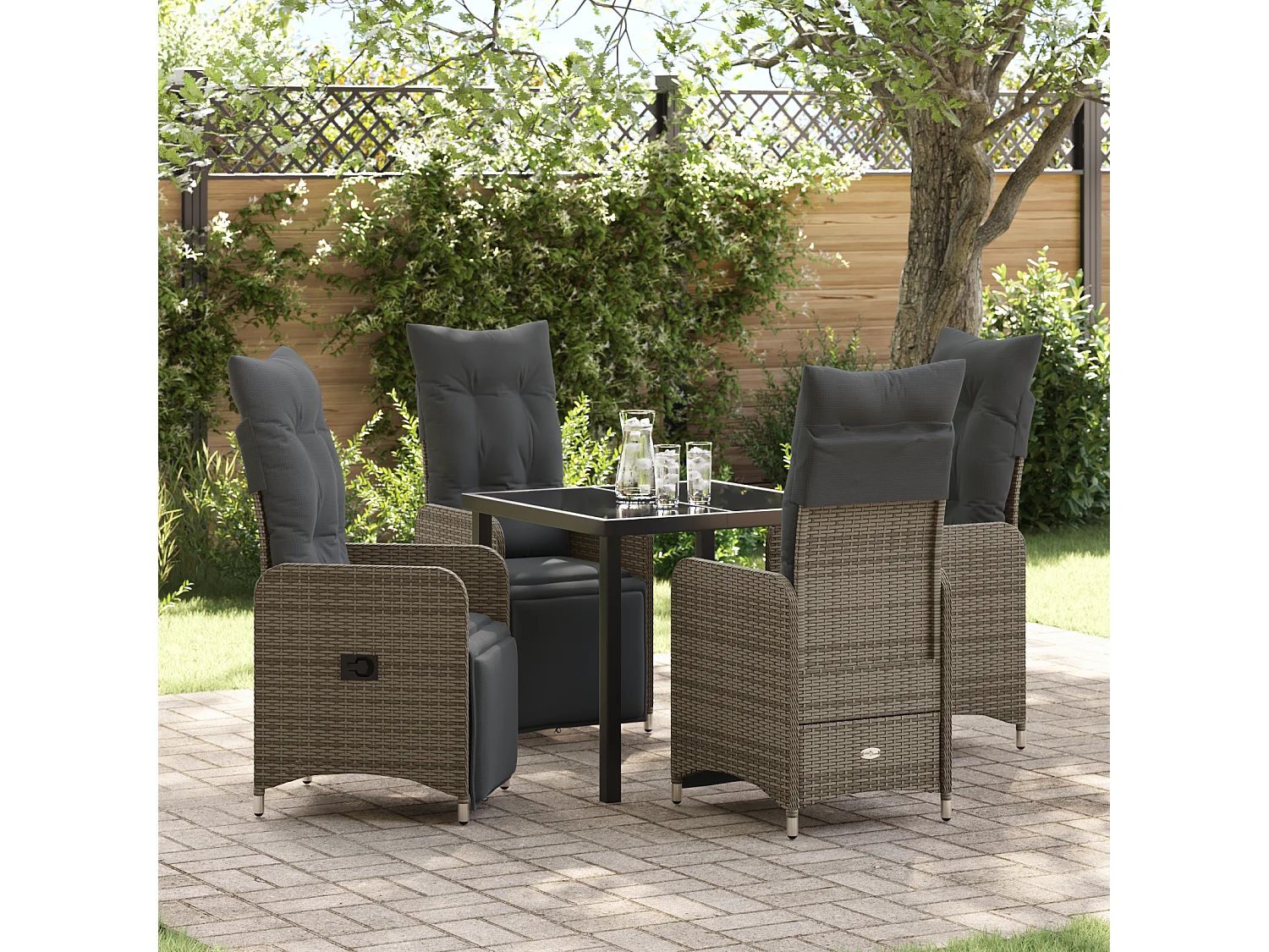 Ensemble de jardin 5 pièces avec coussins gris