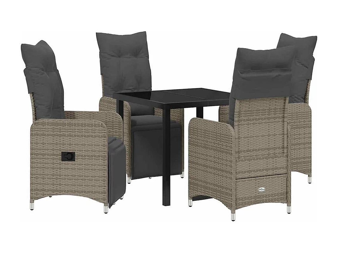 Ensemble de jardin 5 pièces avec coussins gris