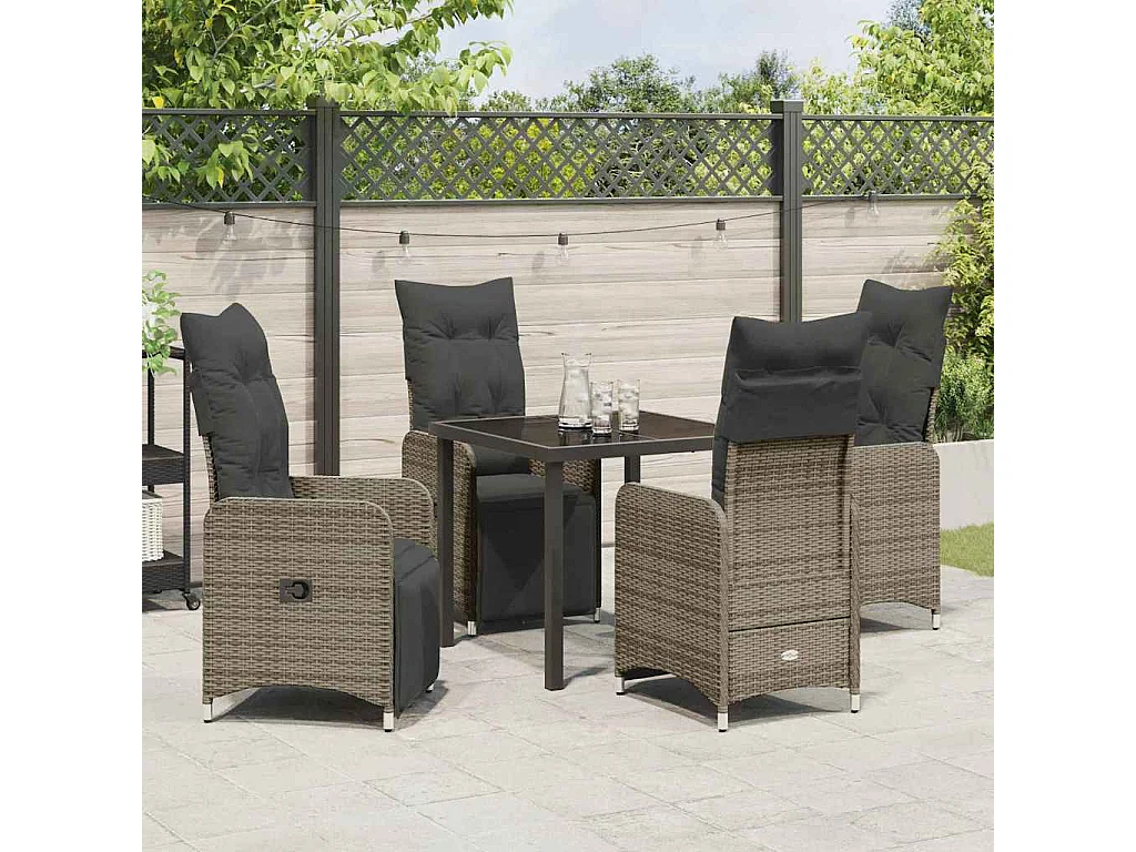 Ensemble de jardin 5 pièces avec coussins gris