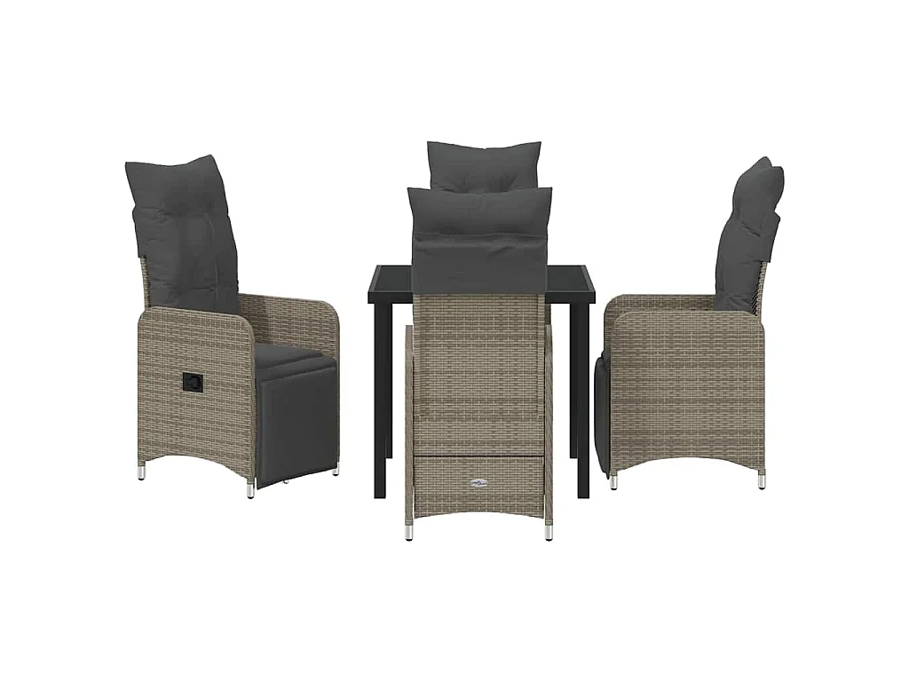 Ensemble de jardin 5 pièces avec coussins gris