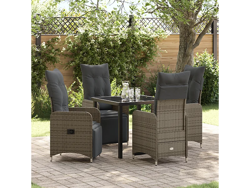 Ensemble de jardin 5 pièces avec coussins gris