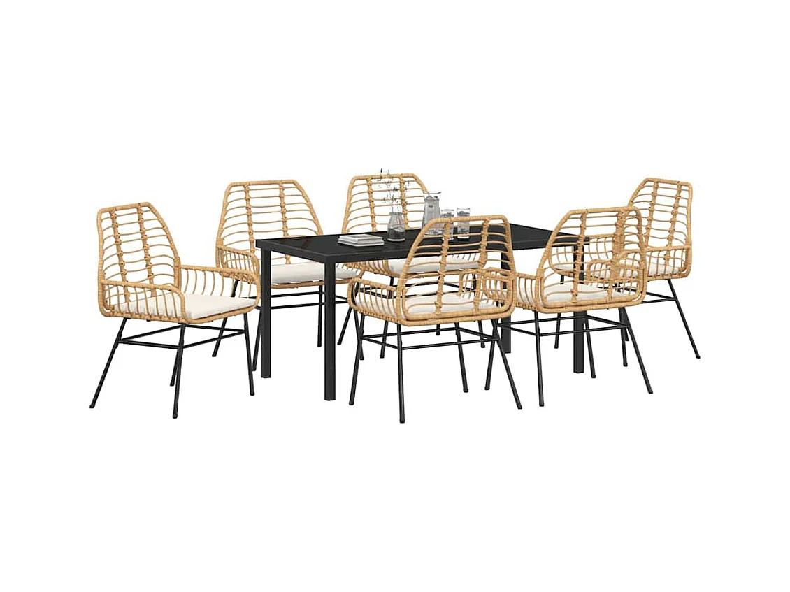 Set da pranzo da giardino 7 pezzi con cuscini marroni in polyrattan