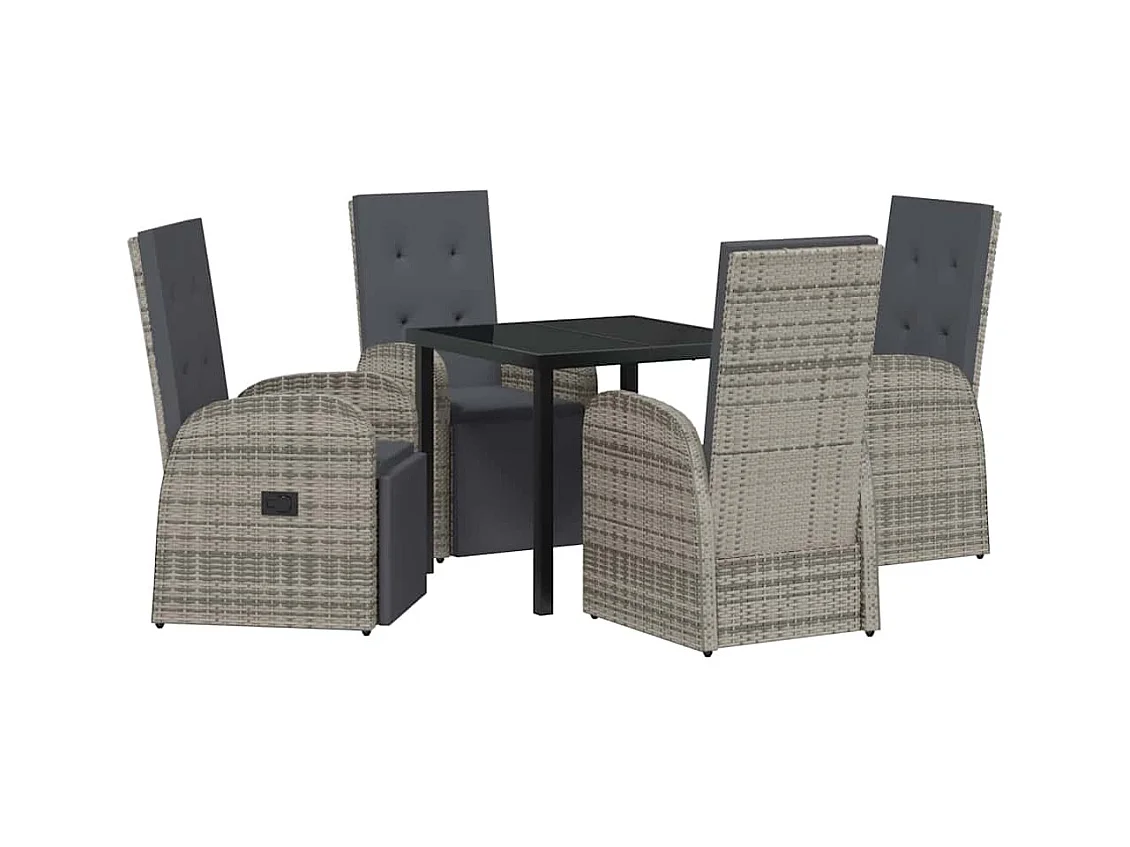 Set da pranzo da giardino 5 pezzi con cuscini grigi in polyrattan