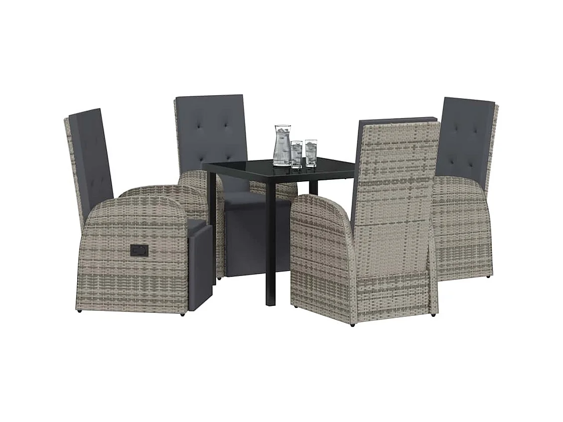 Set da pranzo da giardino 5 pezzi con cuscini grigi in polyrattan