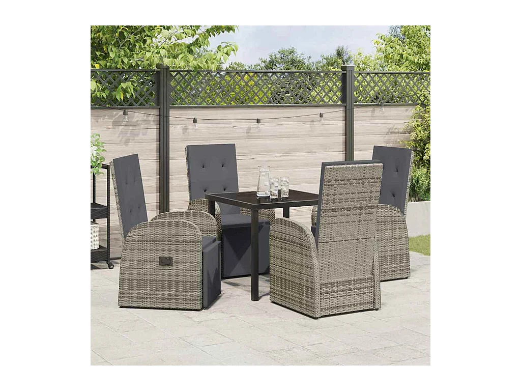 Set da pranzo da giardino 5 pezzi con cuscini grigi in polyrattan