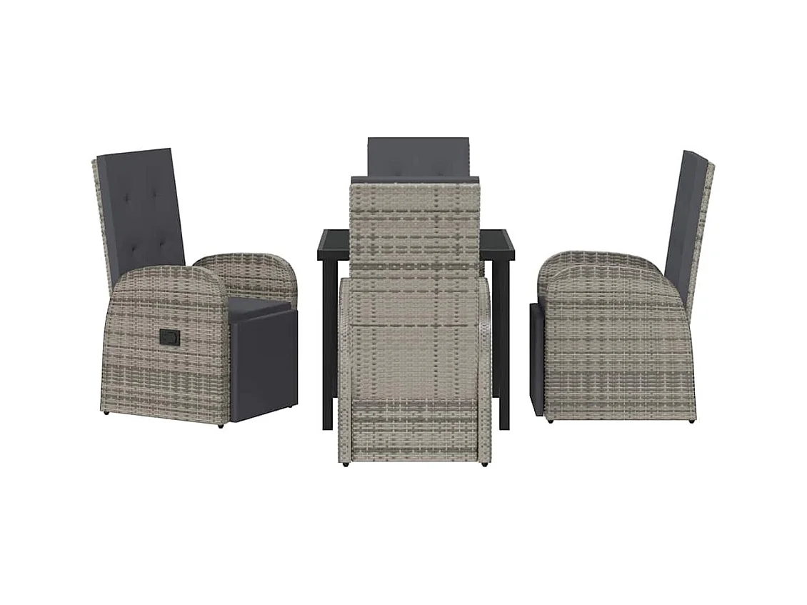 Set da pranzo da giardino 5 pezzi con cuscini grigi in polyrattan