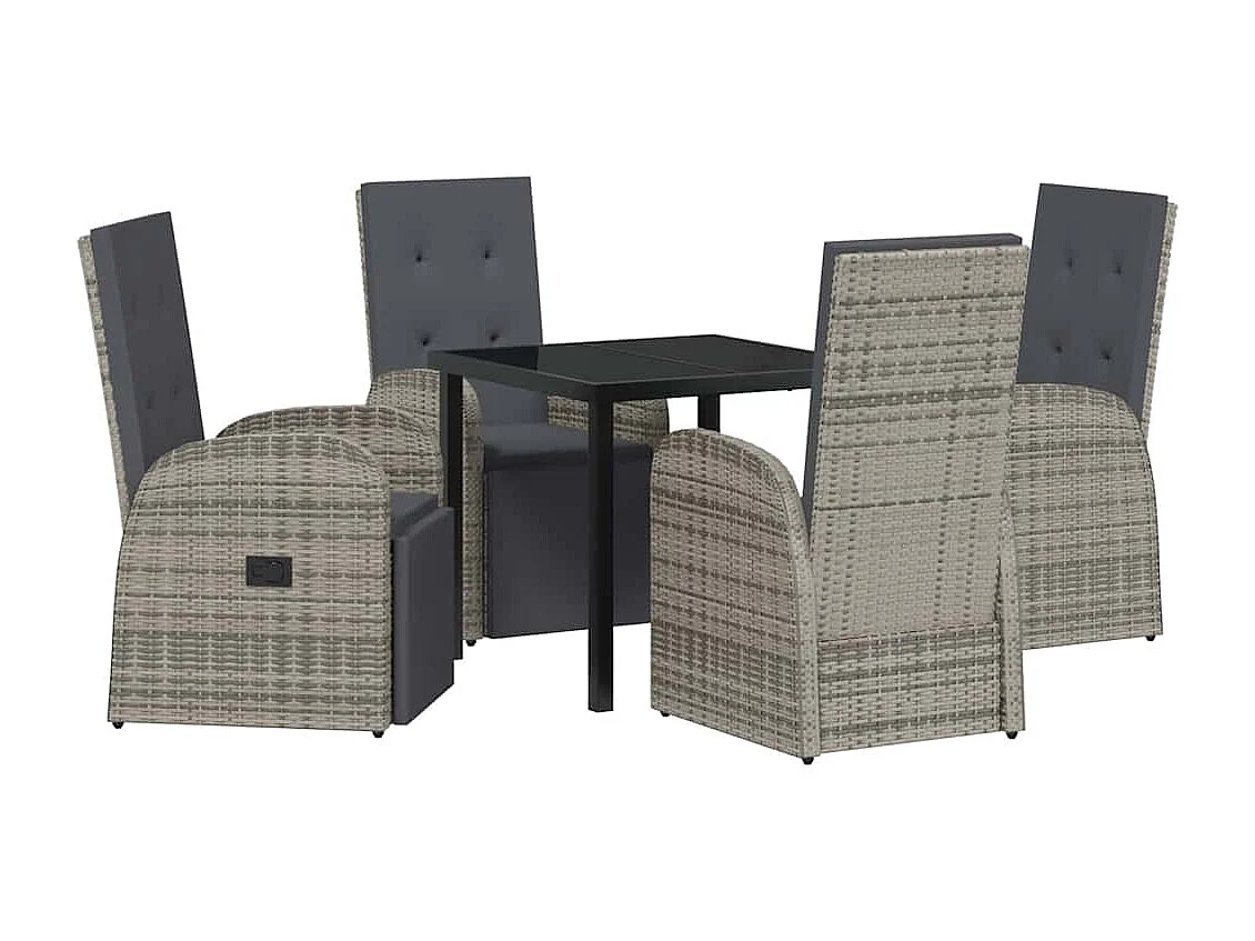 Ensemble de Repas de Jardin 5 Pièces avec Coussins Gris Rotin Poly