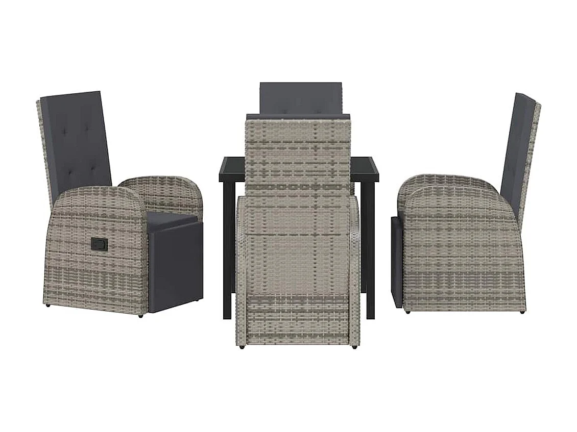 Ensemble de Repas de Jardin 5 Pièces avec Coussins Gris Rotin Poly