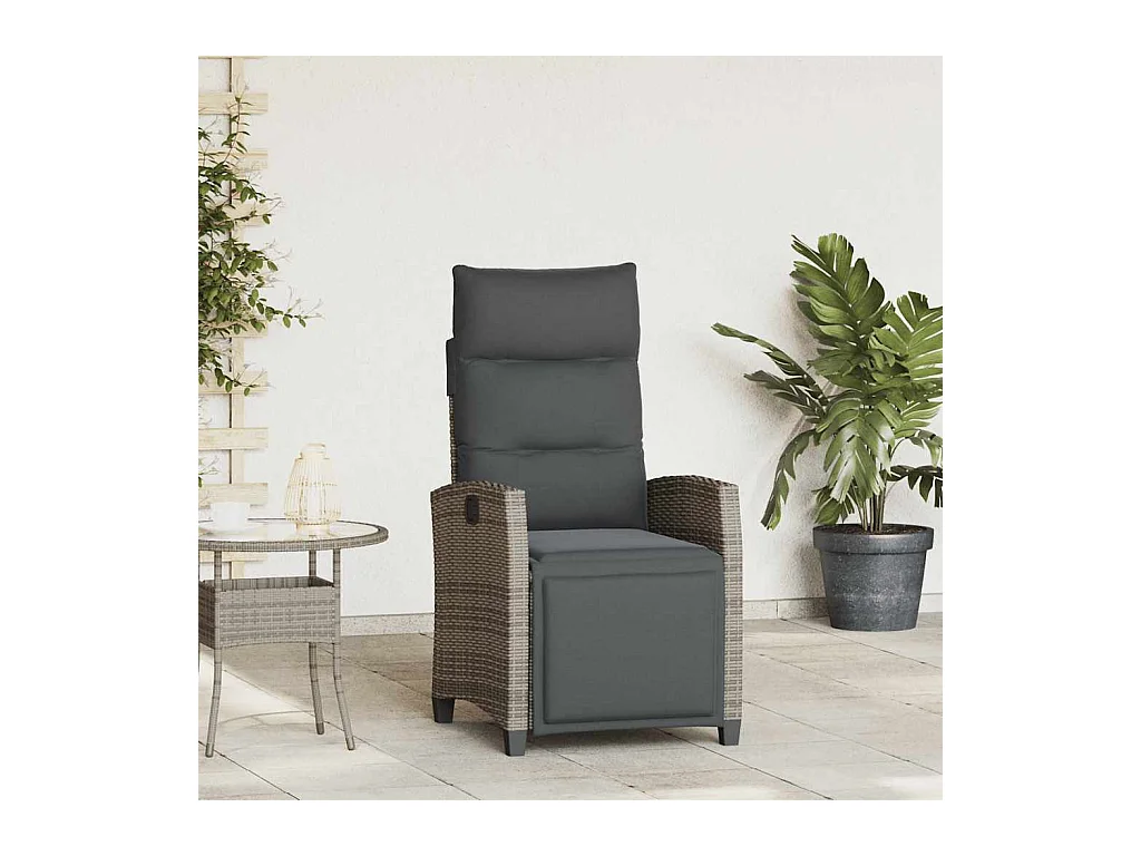 Sedia da giardino reclinabile con tavolino laterale in polyrattan grigio