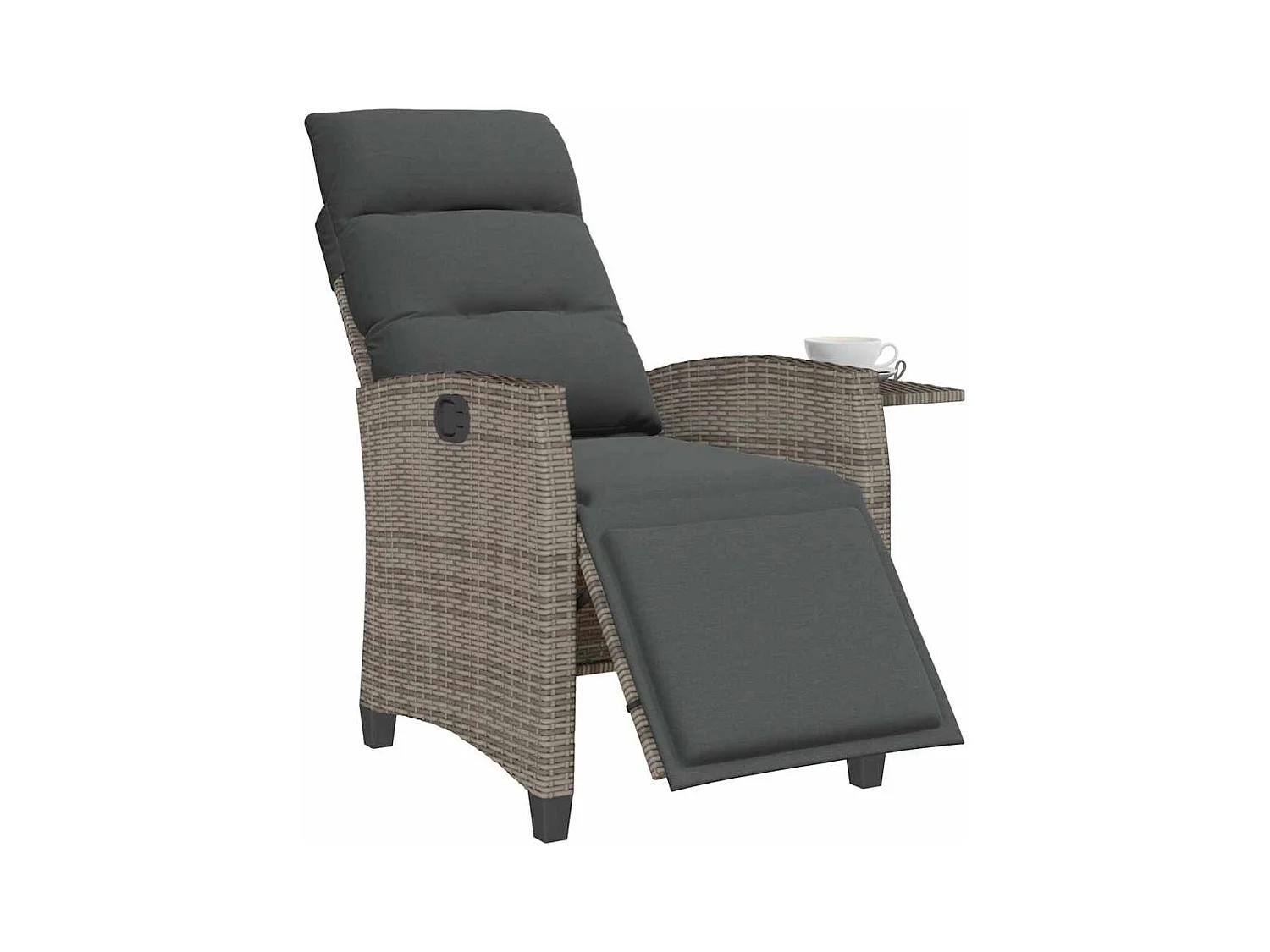 Sedia da giardino reclinabile con tavolino laterale in polyrattan grigio