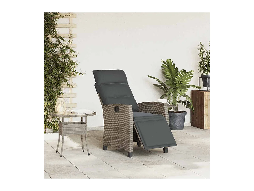 Chaise de jardin inclinable avec table d'appoint gris polyrotin