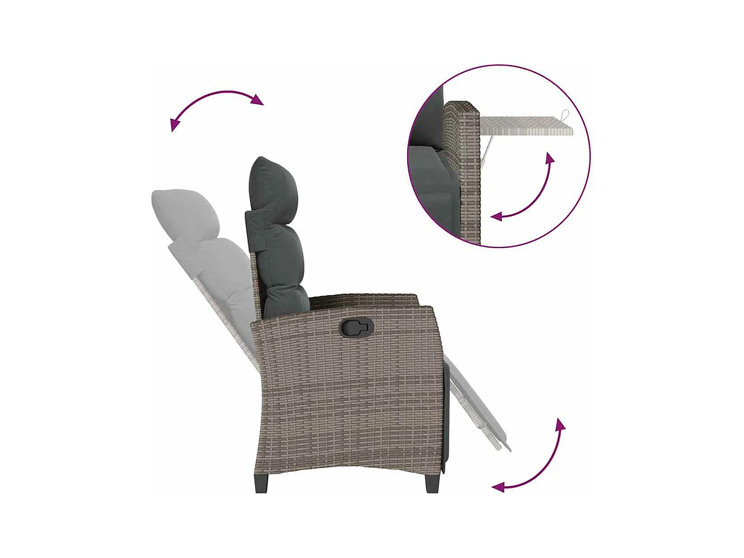 Chaise de jardin inclinable avec table d'appoint gris polyrotin